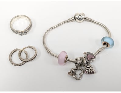Group lot of sterling silver Pandora jewellery

