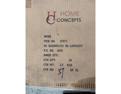BOX LOT - QTY x 24 Home Concepts Webb Quadro 970ml...