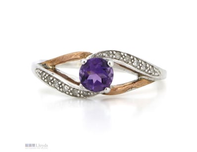 9K ROSE GOLD/STERLING SILVER, AMETHYST AND DIAMOND...