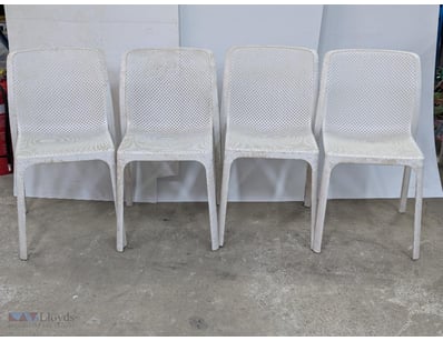 Outdoor chairs, white plastic, stackable

Dimensio...
