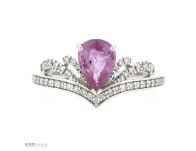 14K WHITE GOLD, PINK SAPPHIRE AND DIAMOND, DAINTY ...