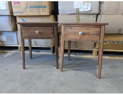 Pair of mid-century style wooden bedside tables fe...