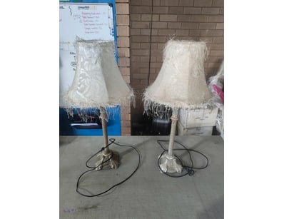 PAIR OF VINTAGE TABLE LAMPS WITH CREAM LINEN SHADE...