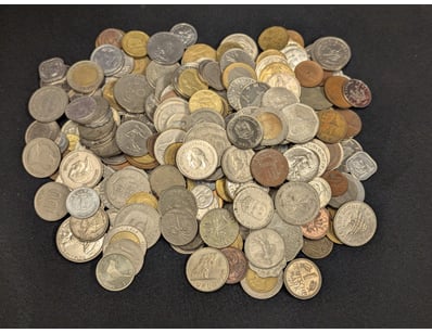 ASSORTED WORLD COINS, COUNTRIES INCLUDE URUGUAY, F...