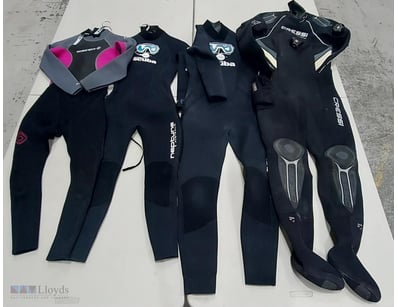 Lot of four diving wetsuits in various styles, Oce...