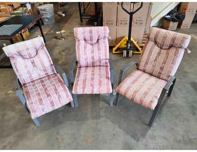 Set of three outdoor lounge chairs featuring alumi...