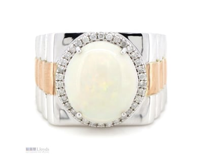 14K WHITE/ROSE GOLD, 5.48CT COOBER PEDY OPAL AND D...