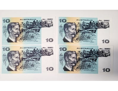 AUSTRALIAN $10 BANKNOTES , R309 (UNC) MATCHING SER...