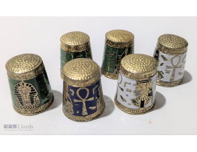 CLOISONNE ENAMEL & BRASS EGYPT THEMED THIMBLES

Co...