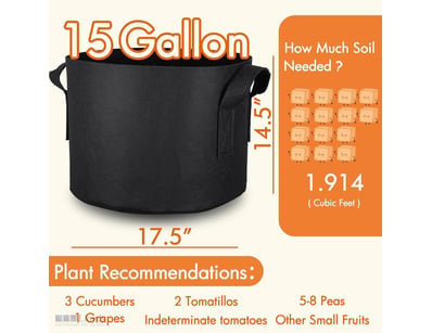 Gardzen 10-Pack 15 Gallon Grow Bags (Aeration Fabr...