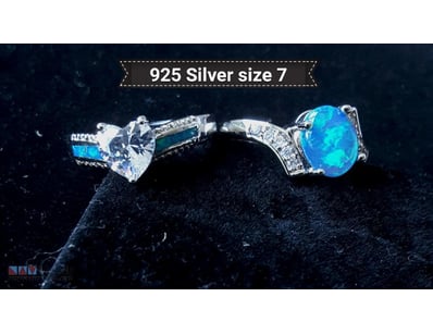2 X 925 SILVER RINGS WITH BLUE LAB CREATED FIRE OP...