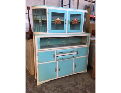 Cabinet, two-tone kitchen dresser featuring a turq...