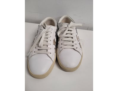 SAINT LAURENT PARIS WHITE LEATHER STAR-EMBELLISHED...
