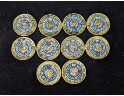 TEN AUSTRALIAN TORRES TRAIGHT FLAG TWO DOLLAR COIN...