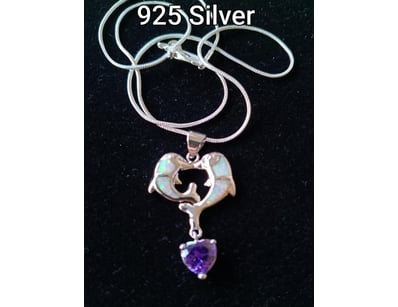 925 SILVER PENDANT WITH WHITE LAB CREATED FIRE OPA...