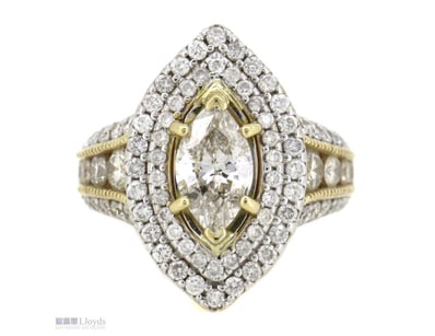 14K YELLOW GOLD AND DIAMOND, DOUBLE HALO RING.    ...