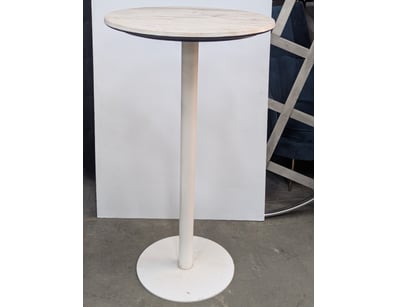 Bar table, white metal stand, round marble style t...