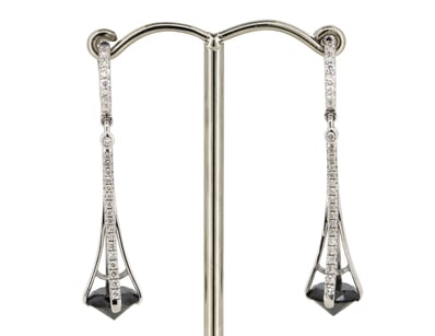 14K WHITE GOLD, BLACK DIAMOND AND DIAMOND, DROP EA...