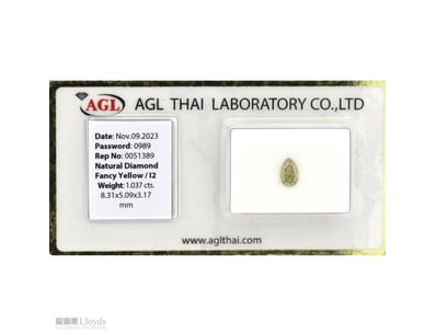 1.037CT CERTIFIED, NATURAL FANCY YELLOW DIAMOND   ...
