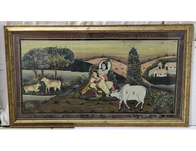 Framed lithograph featuring indian style imagery, ...