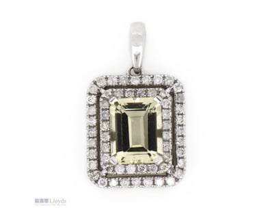 14K WHITE GOLD, HELIODOR AND DIAMOND, DOUBLE HALO ...