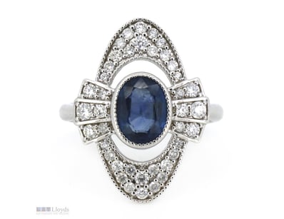 14K WHITE GOLD, 1.39CT BLUE CEYLON SAPPHIRE AND DI...