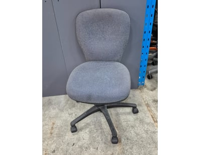 Fabric office chair, blue and grey finish.

