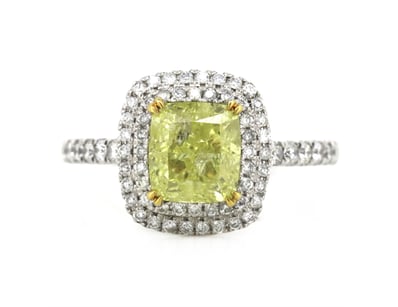 PLATINUM 950, 2.21CT VIVID YELLOW DIAMOND AND DIAM...