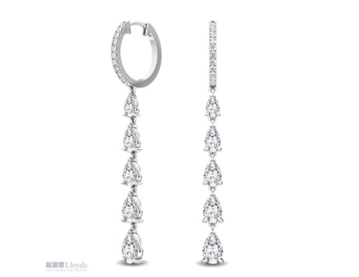 18K WHITE GOLD DIAMOND HOOP DROP EARRINGS     

 T...