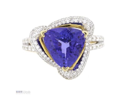 14K YELLOW GOLD, 6.25CT TANZANITE AND DIAMOND, COC...