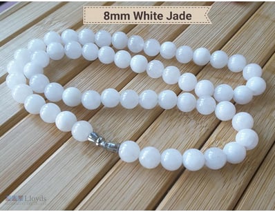 WHITE CHINESE JADE 8MM UNISEX NECKLACE         

C...