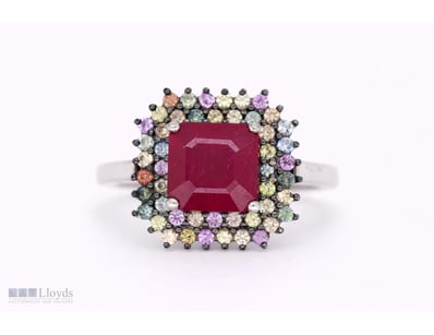 NATURAL RUBY & SAPPHIRE RING ON 925 SILVER - WITH ...