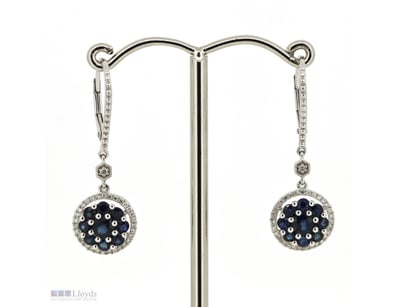 14K WHITE GOLD, BLUE SAPPHIRE AND DIAMOND, ANTIQUE...