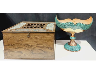 PERSIAN FIROOZEH KOOBI (TURQUOISE INLAY) PEDESTAL ...