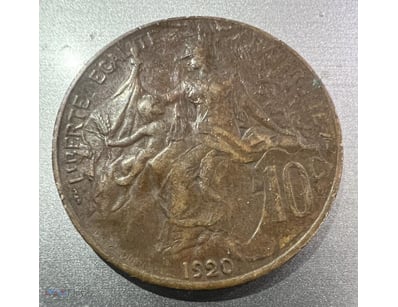 1920 FRANCE 10C ANTIQUE COPPER SCARCE HIGH GRADE K...