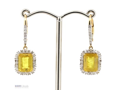 14K YELLOW GOLD, YELLOW SAPPHIRE AND DIAMOND, HALO...