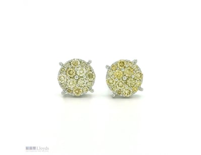 9CT WHITE GOLD FANCY YELLOW DIAMOND CLUSTER STUD E...
