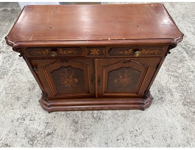 Vintage French-style walnut sideboard with floral ...