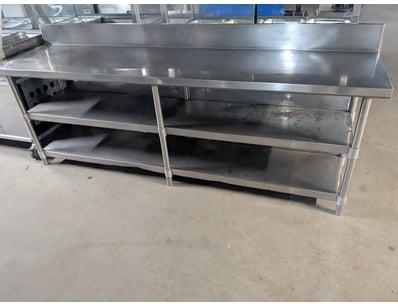 Commercial stainless steel work table with overhea...