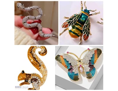 4 X ASSORTED CRYSTAL AND ENAMEL BROOCHES         
...
