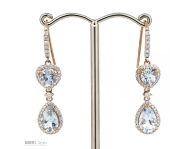 14K ROSE/WHITE GOLD, AQUAMARINE AND DIAMOND, HALO ...