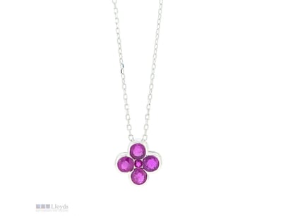 9CT WHITE GOLD CEYLON RUBY FLORAL PENDANT NECKLACE...
