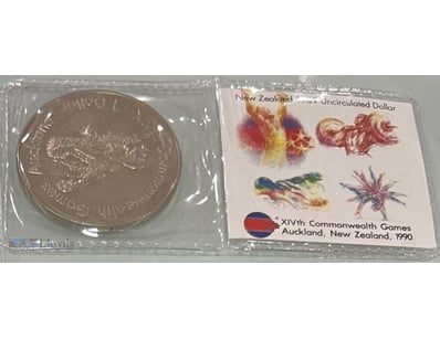 NEW ZEALAND . 1990 C/W GAMES. ONE DOLLAR COIN -:- ...