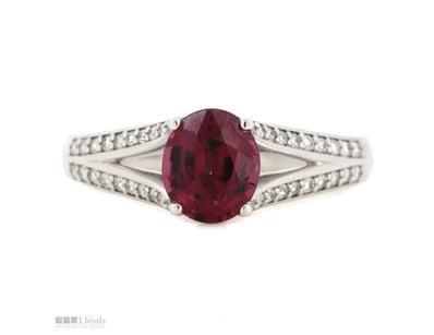 14K WHITE GOLD, RHODOLITE GARNET AND DIAMOND, SPLI...