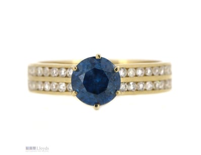 14K YELLOW GOLD, FANCY BLUE DIAMOND AND DIAMOND, D...