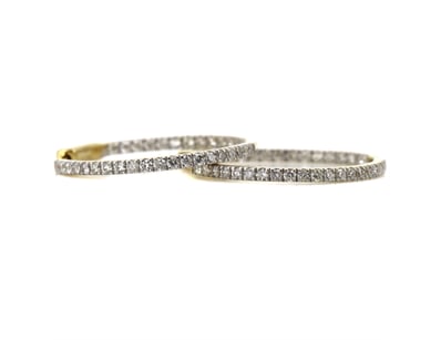 14K YELLOW GOLD, 0.99CT TDW DIAMOND, HOOP EARRINGS...