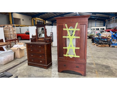 Antique timber dressing table with mirror, crafted...