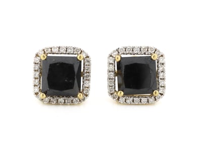 14K YELLOW GOLD, BLACK DIAMOND AND DIAMOND, HALO S...