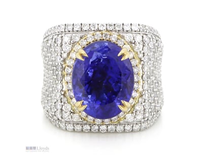 14K WHITE/YELLOW GOLD, 7.51CT TANZANITE AND DIAMON...