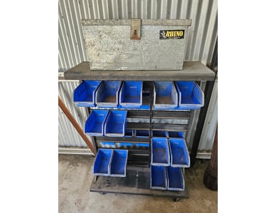 Tool and fasteners holder bench and metal tool box...